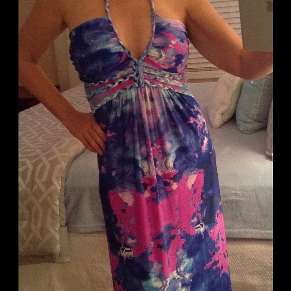Cynthia Rowley Vibrant maxi halter dress size small